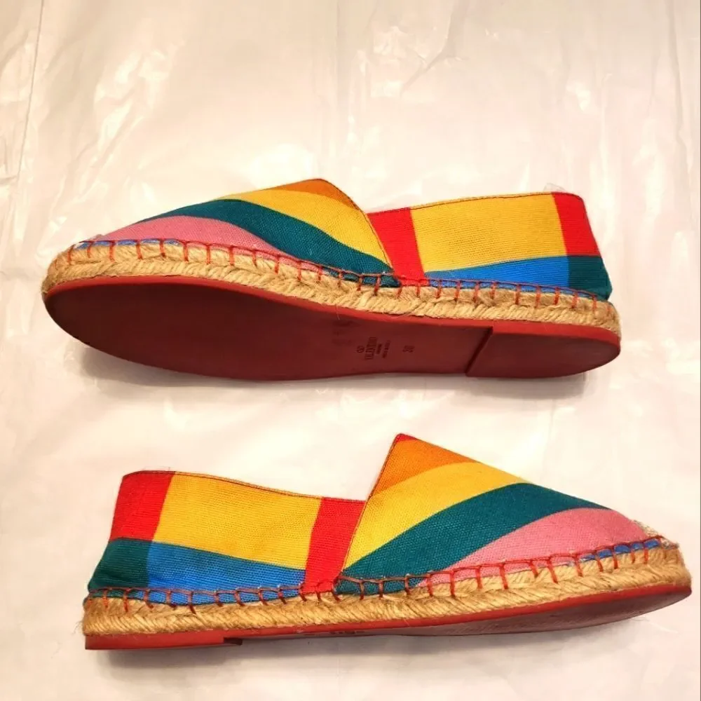 Valentino Limited Edition Collection Rainbow Canvas Espadrilles Size 38